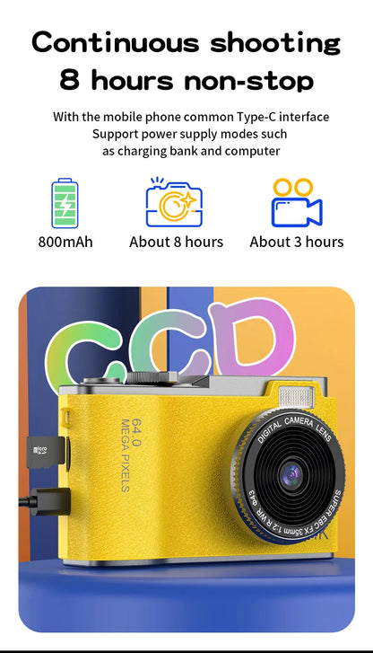 4K Digital Camera – 64MP Photography & Video Camcorder for Kids, Adults & Beginners | Rechargeable with 2.4 Inch Screen
