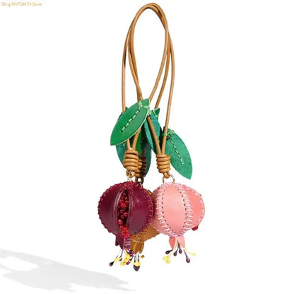 76HE Sturdy Leather Pomegranate Pendant – Fashionable Colorful Bag Charm & Keychain, Unique Handmade Accessory for Personalized Style