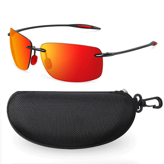 JULI Polarized Classic Sports Rimless Sunglasses – Ultralight Rectangle Frame for Men, Ideal for Fishing, Driving, UV400 Protection, Model MJ8009