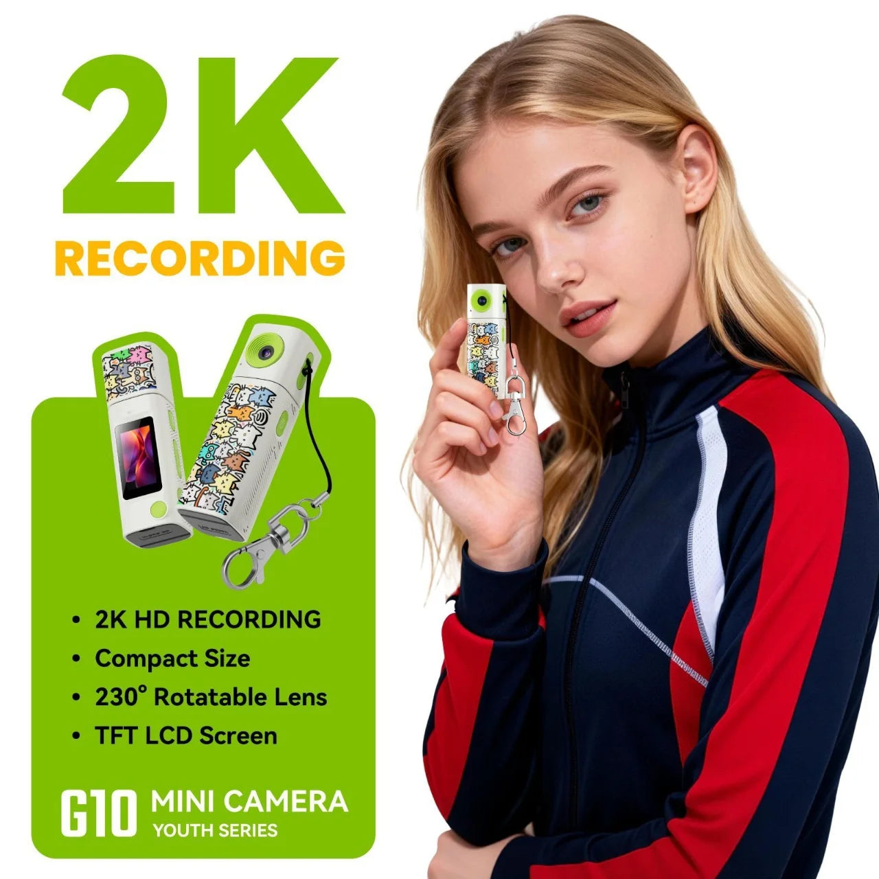 Lenovo G10 Mini Thumb Camera - 2K HD Wide-Angle Student Action Camera in Dopamine Colorway