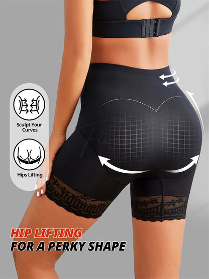 Flarixa High Waist Lace Safety Shorts – Women’s Belly Compression Shapewear Anti-Chafing Thigh Boxer Shorts