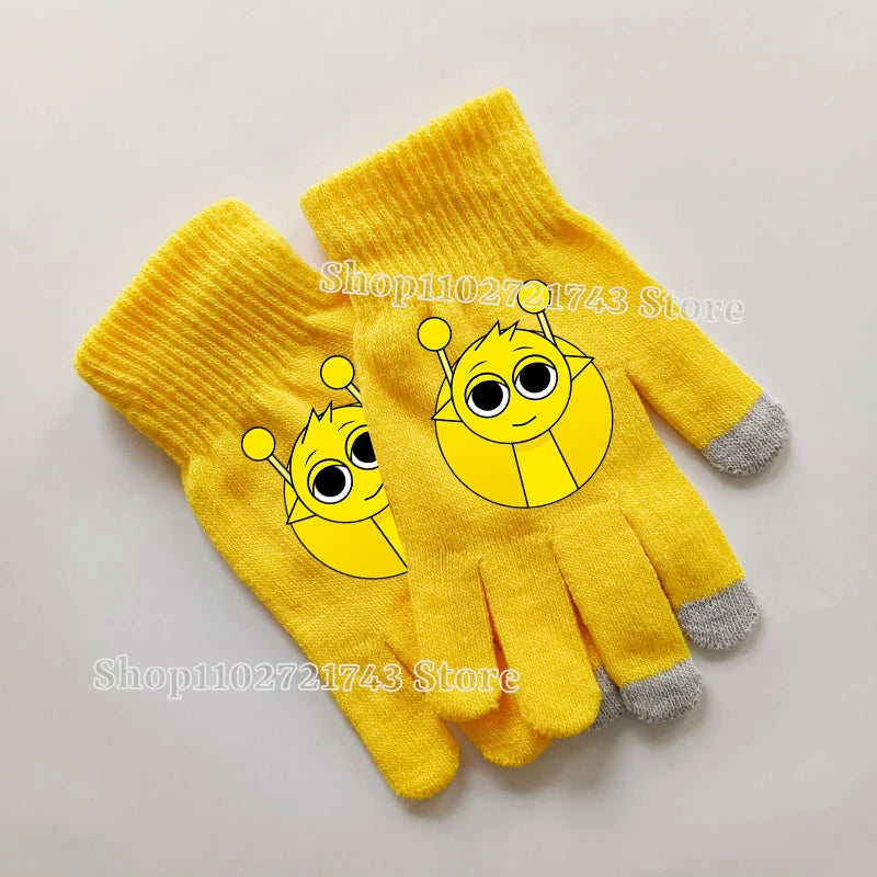 Sprunki Knitted Gloves for Kids - Cute Cartoon Touchscreen Winter Warm Mittens for Boys & Girls