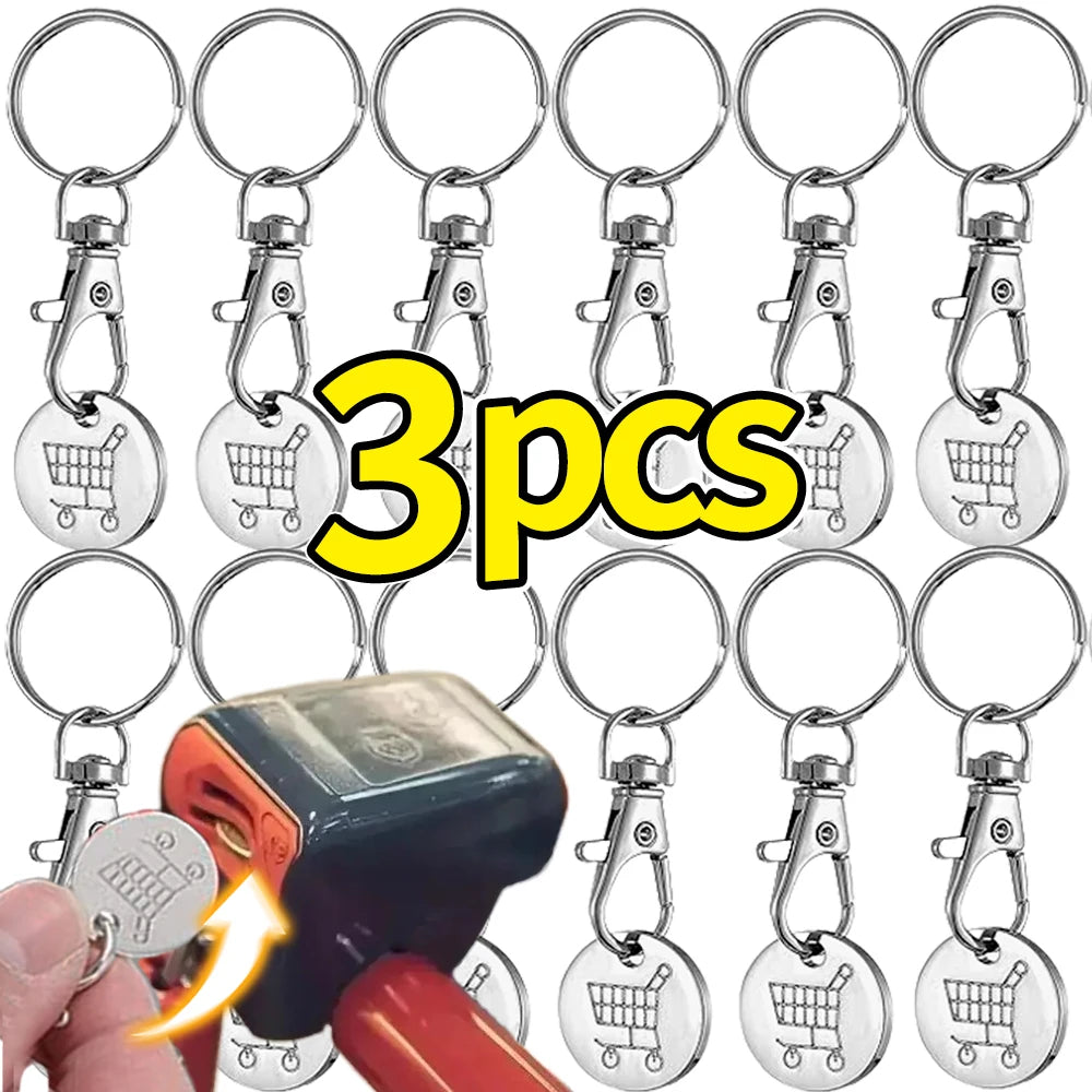 Shopping Cart Token Keychain - Stainless Steel Trolley Coin Key Ring for Carts, Bags & Everyday Use
