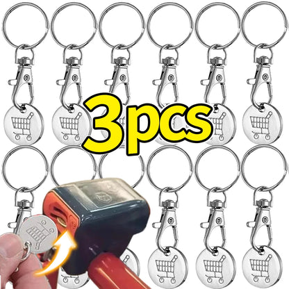 Shopping Cart Token Keychain - Stainless Steel Trolley Coin Key Ring for Carts, Bags & Everyday Use