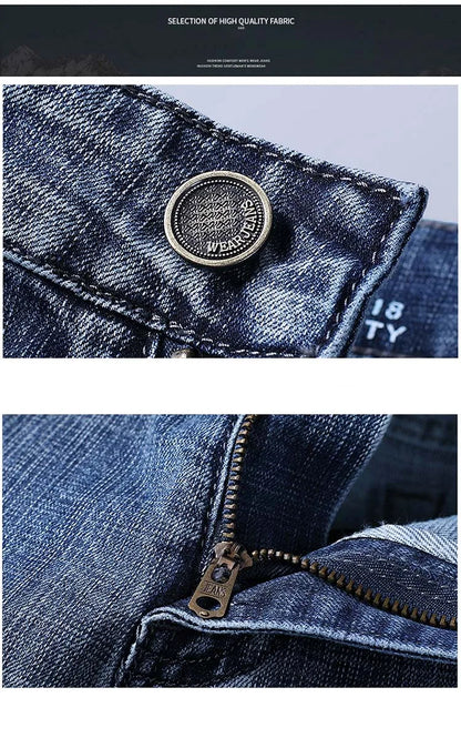 Men’s All-Match Brand Trousers – High-Quality Business Casual High Waist Denim Jeans for All Seasons