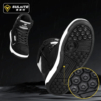 Men’s Motorcycle Boots - Breathable Anti-Fall, Road Racing Rider Shoes with Gear Shift Rubber Sole, Reflective Motorbike Boots