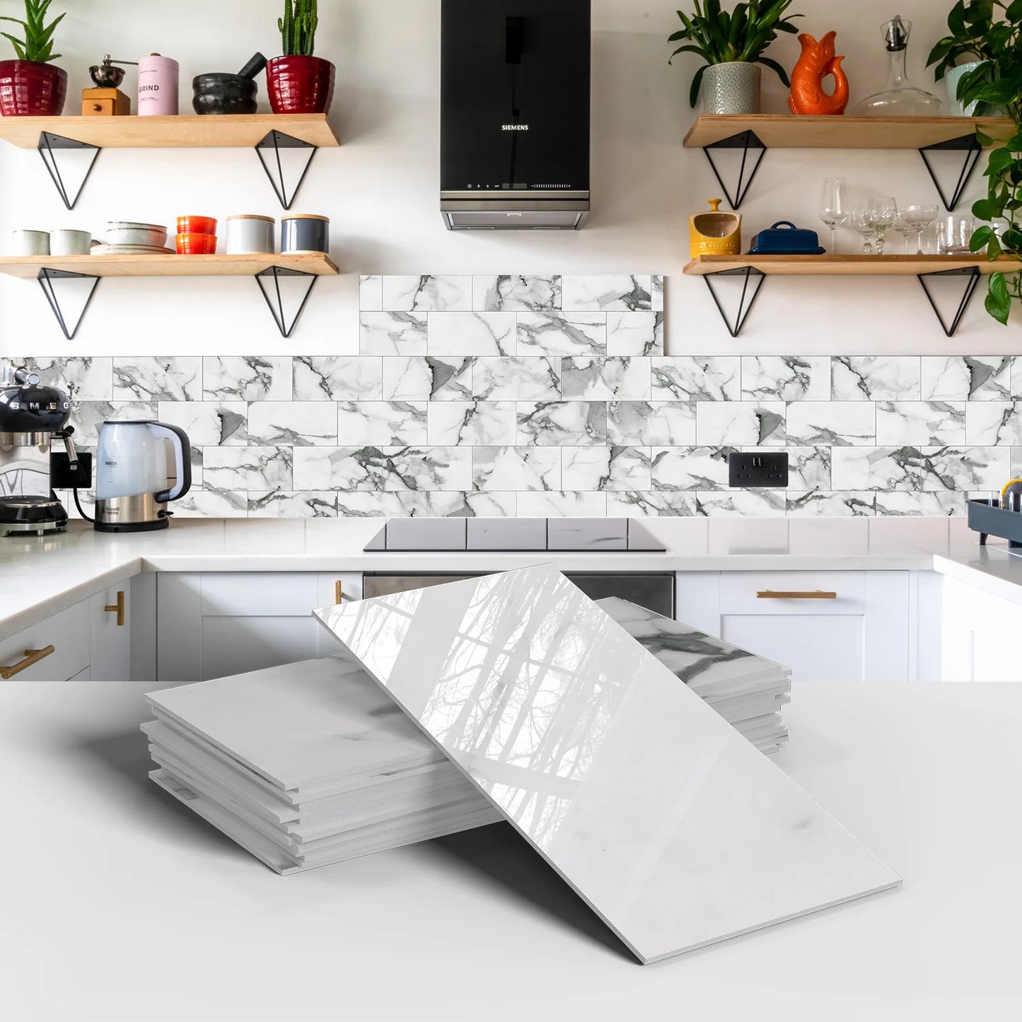 16PCS Marble Pattern Wall Stickers - Waterproof Oil-Proof PET Foam Kitchen Backsplash & Decorative Wallpaper Panels