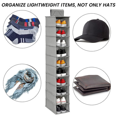 10-Layer Foldable Hanging Shoe Organizer – Non-Woven Space-Saving Shoe Rack for Home Bedroom Closet