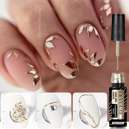 LILYCUTE 5ml Silver Metallic Liner Gel Polish – Super Bright UV Nail Art Stripe & Drawing Paint Varnish, Mirror Effect Graffiti Gel