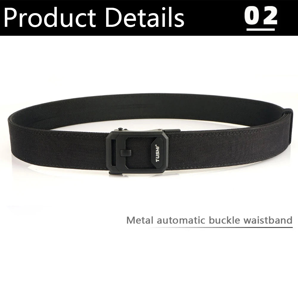 TUSHI Men's Military Tactical Belt – Heavy-Duty Sturdy Nylon with Automatic Buckle for Outdoor & Casual Wear