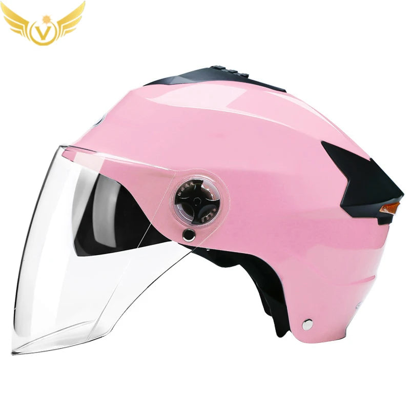 Motorcycle Helmet with LED Lights – Double Visor Moped Helmet for Men & Women, Electric Scooter & Bicycle Light, Rechargeable