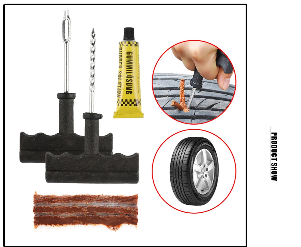 Car & Motorcycle Tire Repair Kit – Tubeless Tyre Puncture Plug Set with Rubber Strips for Truck & Vacuum Tire Repairs