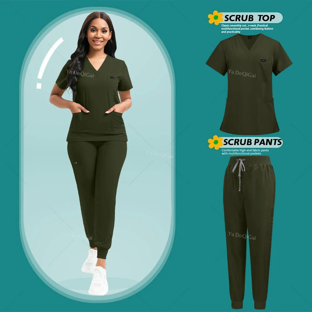 Women's Stretch Scrub Set - Nursing Uniform Top & Jogger Pants for Medical Work