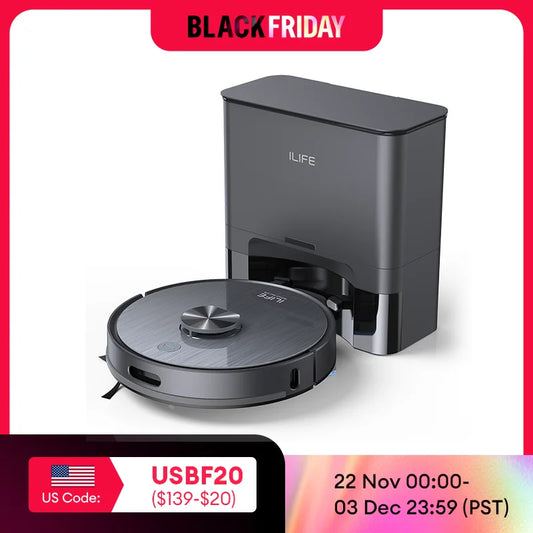 ILIFE T20S LDS Robot Vacuum Cleaner – 5000Pa, Auto Empty Dock, 60-Day Hands-Off Cleaning, Wet/Dry Sweeping & Mopping