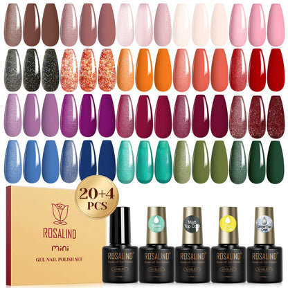 ROSALIND 24PCS Gel Nail Polish Set with Base & Top Coat – Long-Lasting Soak Off Nail Gel Kit