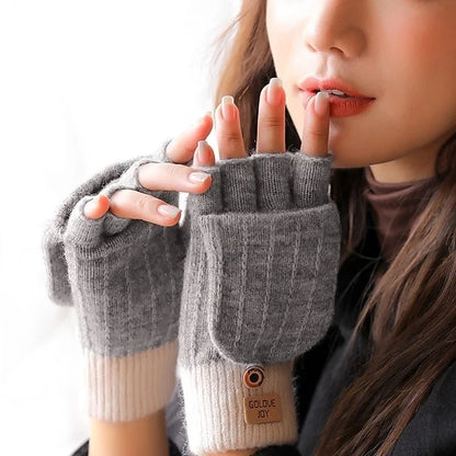 Knitted Fingerless Gloves for Men and Women - Autumn and Winter Windproof Woolen Gloves with Flip Cover for Outdoor Warmth