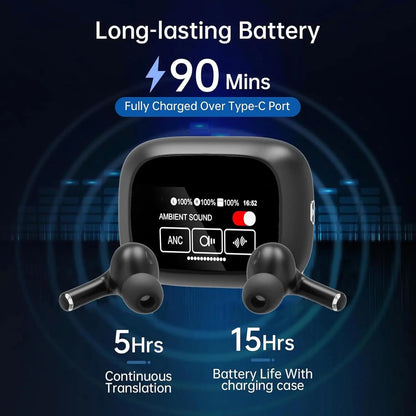 UYUXIO Real-Time Translation Earbuds – AI Language Translator TWS Earphone with 144 Languages, 8 Offline Modes & ENC Noise Cancelling for Travel