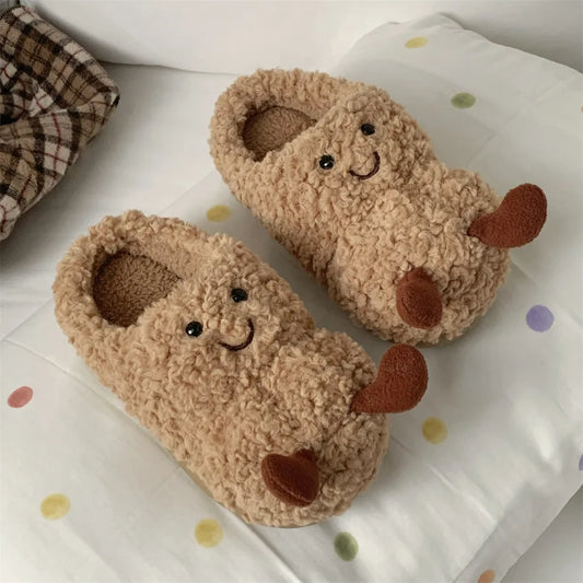 Women’s Indoor Fluffy Slippers – Cute Cartoon Faux Fur House Shoes, Warm Anti-Slip Cotton Slides for Girls