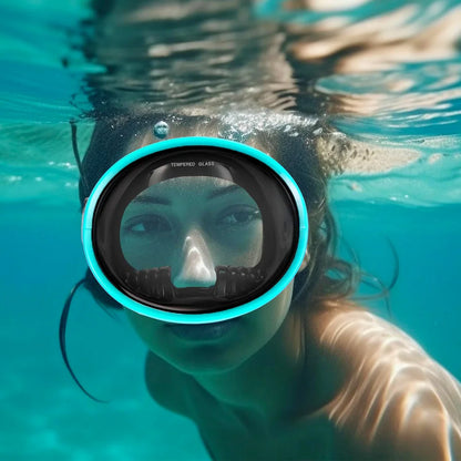 Oval Diving Mask with Tempered Glass Lens – Retro Spearfishing Scuba Goggles, Panoramic Wide View Mask for Adults Outdoor Diving Gear