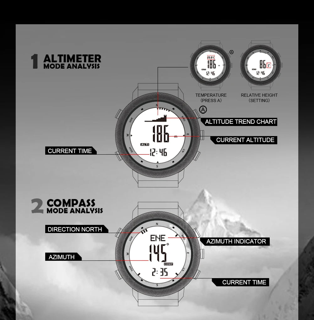 NORTH EDGE APACHE-46 Men’s Digital Outdoor Watch – Altimeter, Barometer, Compass, WR50M Sports Watch