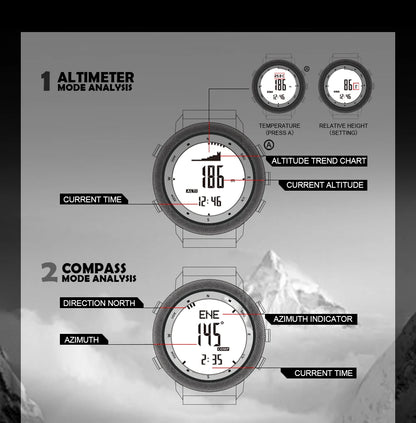 NORTH EDGE APACHE-46 Men’s Digital Outdoor Watch – Altimeter, Barometer, Compass, WR50M Sports Watch