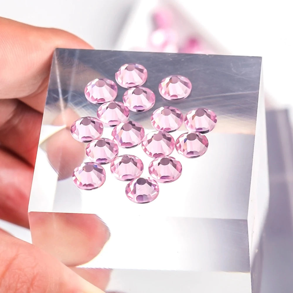 Light Pink & Rose 3D Glass Nail Art Rhinestones – SS3-SS30 Crystal Non-Hotfix Nail Decorations for Manicure Design & DIY Nails