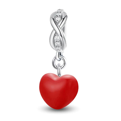 925 Sterling Silver Paw Heart Charm - Zircon Red Love Pendant Bead for DIY Bracelets & Women’s Fine Jewelry