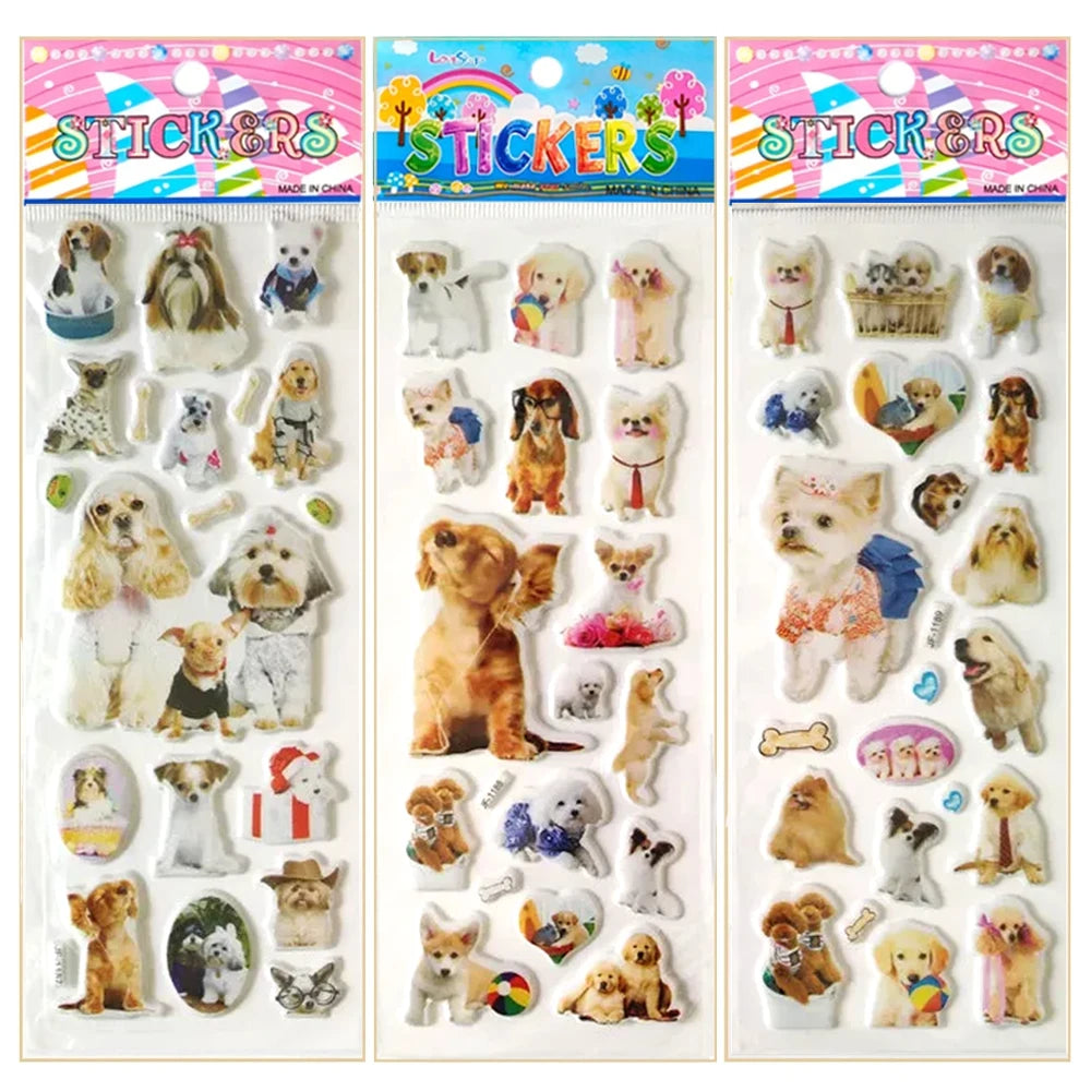 3D Dog & Cat Stickers 6 Sheets - Cute Pet Car Decals Scrapbook Reward Stickers for Kids Gifts