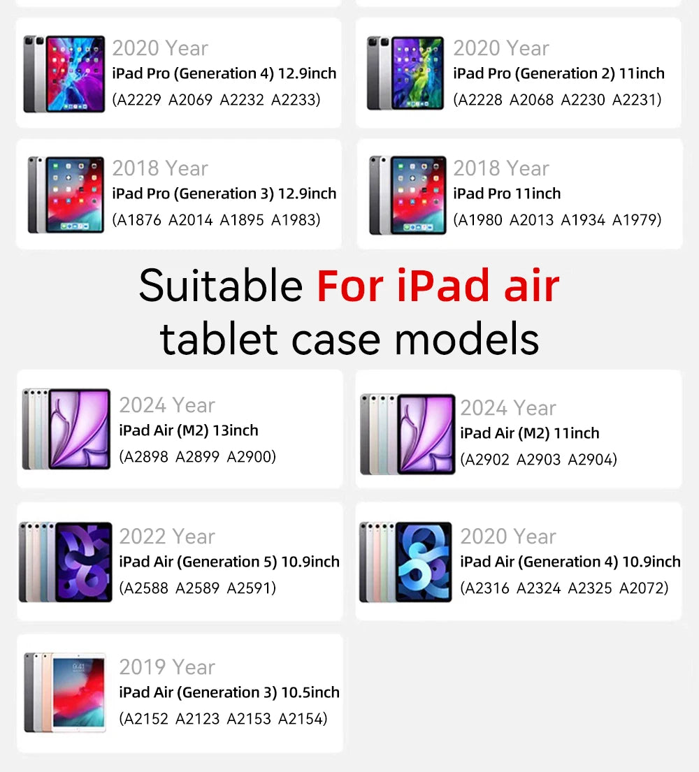 Smart Case with Pen Holder for iPad Air 5/6, Pro 11/12.9, Mini 6/7 – Compatible with 9.7" to 13" Models