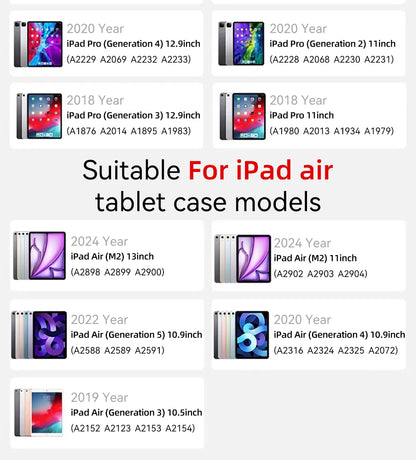 Smart Case with Pen Holder for iPad Air 5/6, Pro 11/12.9, Mini 6/7 – Compatible with 9.7" to 13" Models