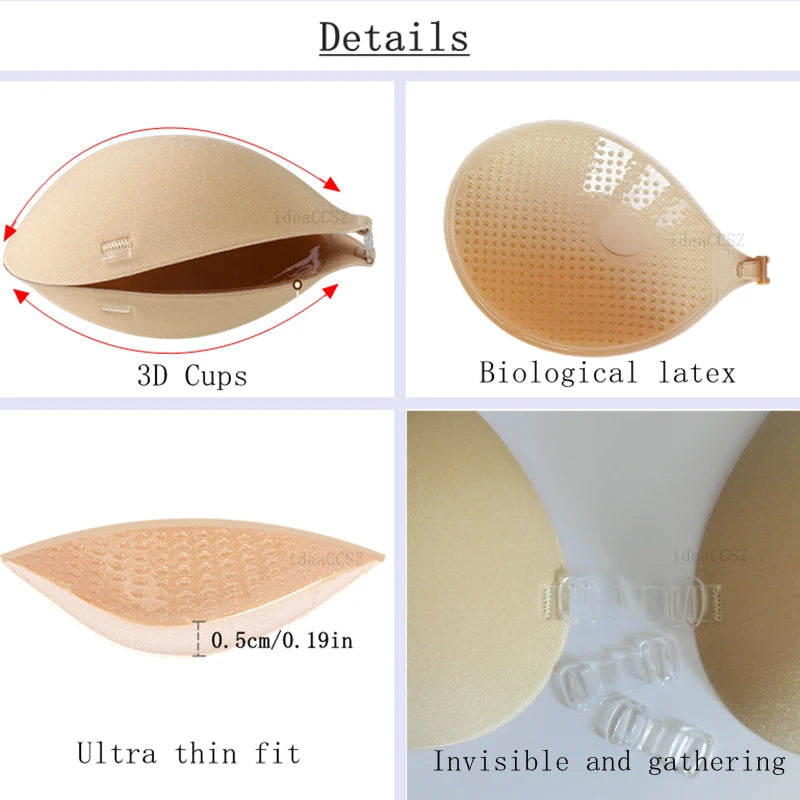 Invisible Adhesive Silicone Bra - Reusable Strapless Push-Up Bra with Transparent Straps for Backless Dresses