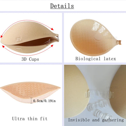 Invisible Adhesive Silicone Bra - Reusable Strapless Push-Up Bra with Transparent Straps for Backless Dresses