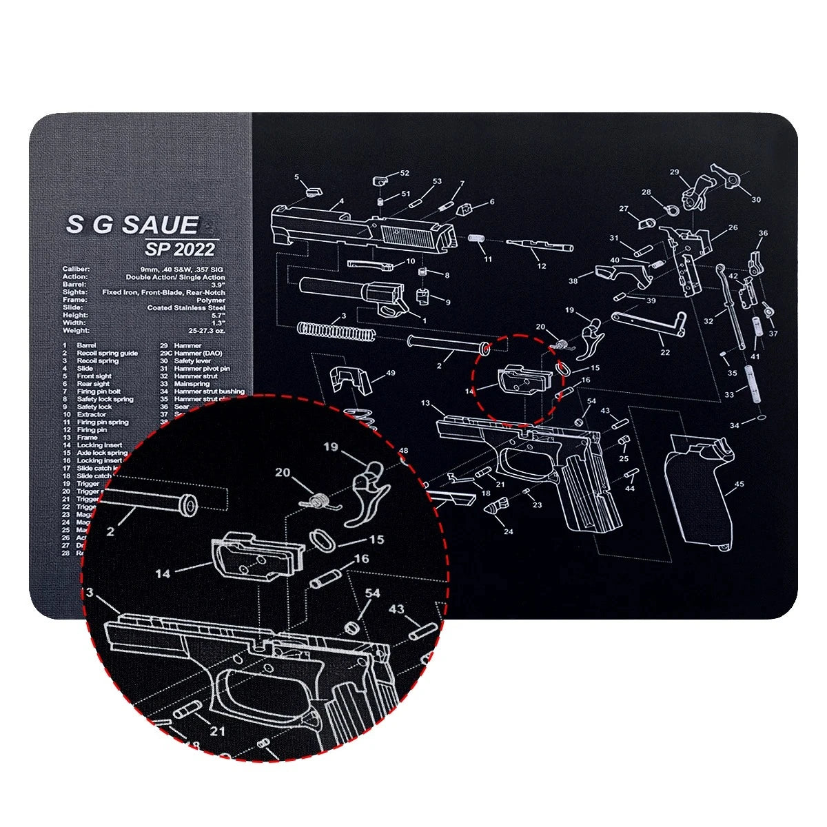 Gun Cleaning Rubber Mat Mouse Pad – AR15, AK47, Remington 870, GLOCK Gen4/Gen5, CZ-75, P220, P226, P229, Beretta 92, 1911 3D Work Mat