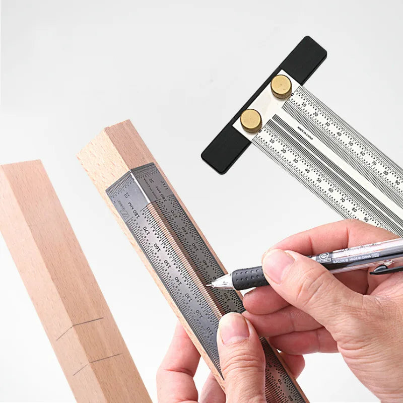 High-Precision T-Type Hole Ruler | Stainless Steel Woodworking Scribing Mark Line Gauge Measuring Tool