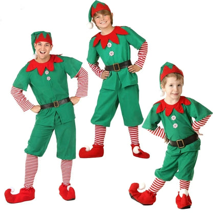 2025 Christmas Elf & Santa Costume Sets for Children and Adults – Green Elf Outfits, Holiday & Halloween Cosplay