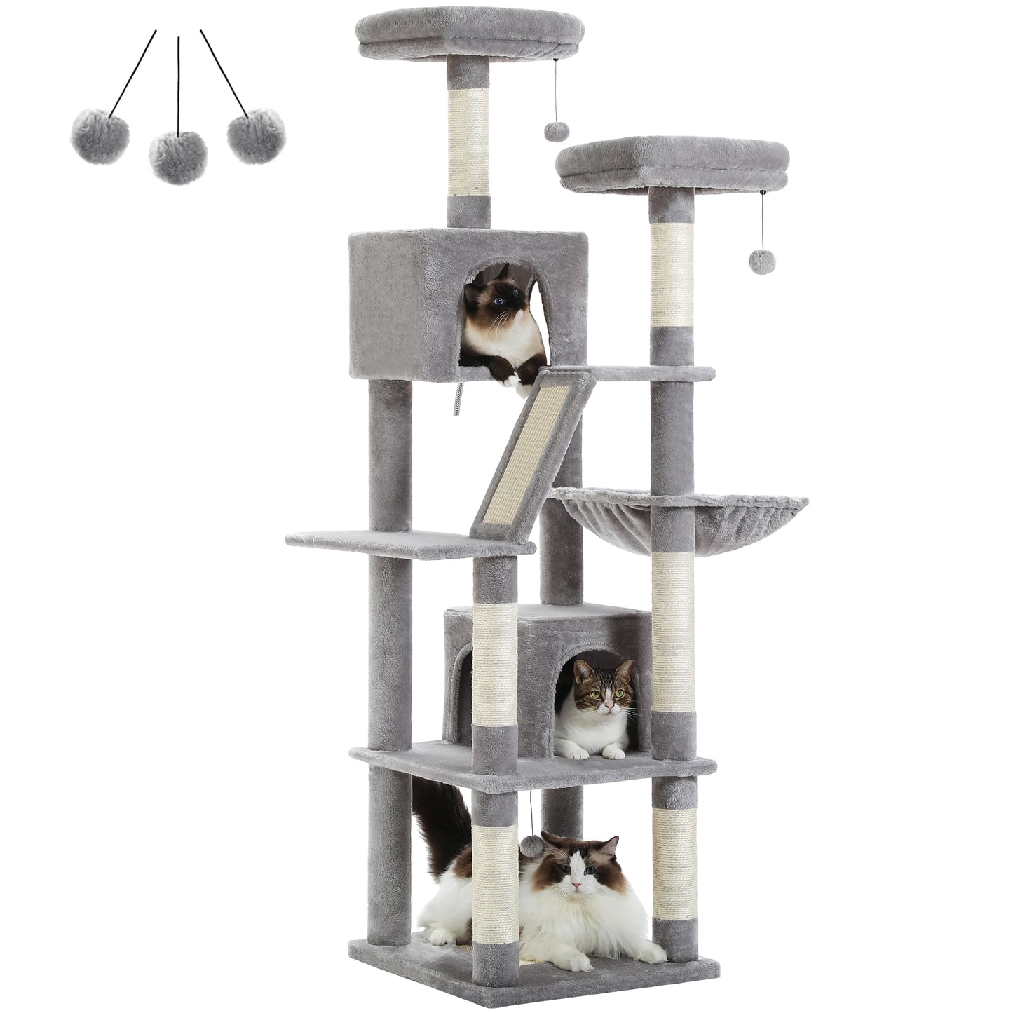 Large Cat Tree Tower – Multi-Level Plush Indoor Cat Condo with Scratching Posts, Boards, Perches & Caves