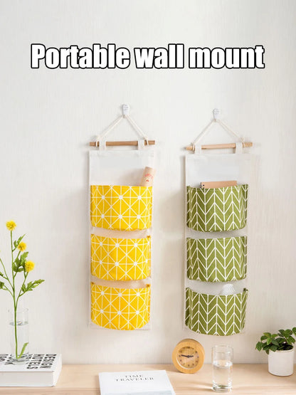 3-Pocket Hanging Wall Organizer — Waterproof Closet Storage Bag with Bear & Flamingo Design for Home Decor and Sundries