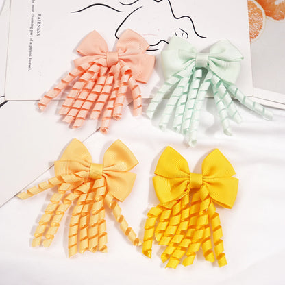 10pcs (5 Pairs) Baby Girls Hair Clips with 2.5" Grosgrain Ribbon Curly Korker Bows Hairpins