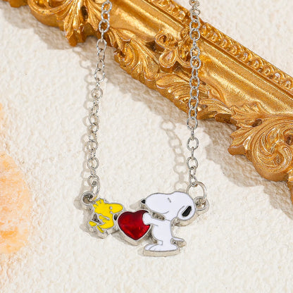 Snoopy Zircon Pendant Necklace - Trendy Oil Drop Sweater Chain Jewelry for Couples & Best Friends