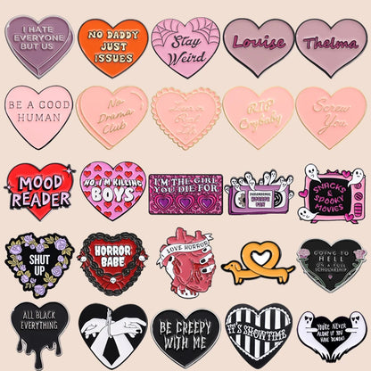 Pink Heart Brain Ghost Enamel Brooch – Gothic Retro Radio & TV Badge, Funny Punk Lapel Pin Jewelry Gift