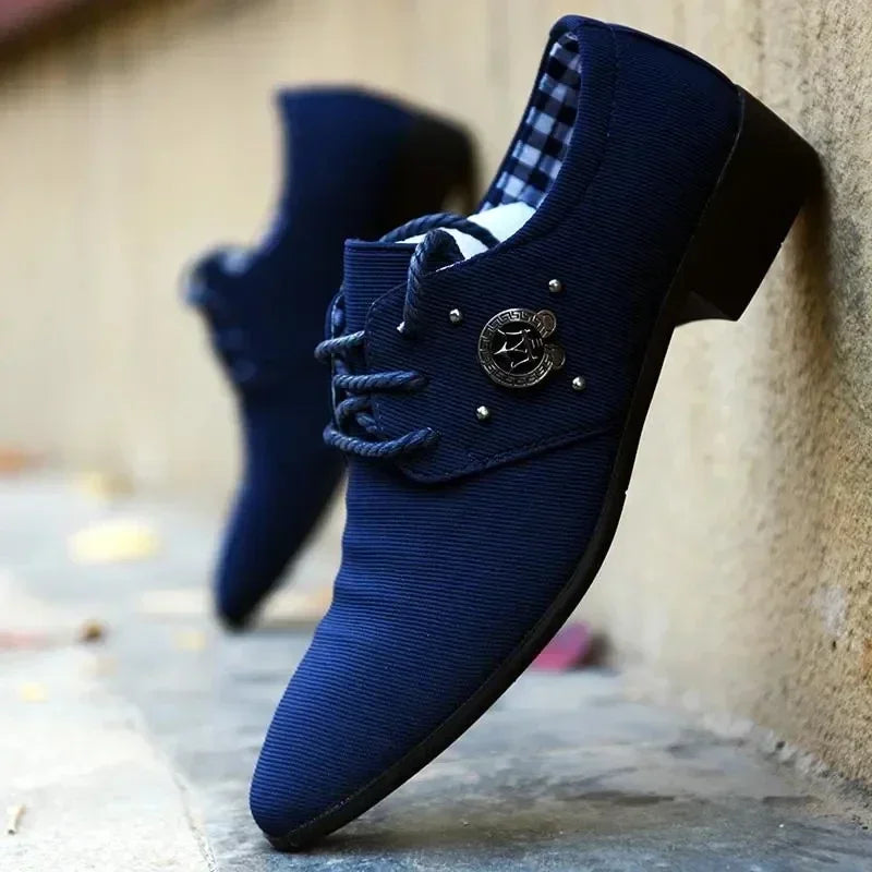 Men’s Canvas Derby Dress Shoes - Casual Wedding Flats & Formal Mix-Color Loafers Blue