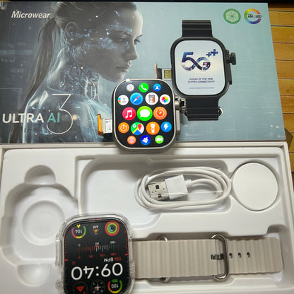 Microwear Ultra Ai3 Smartwatch – 5G, 180° Rotating Camera, Google Play, GPS, WiFi, 2.2" AMOLED HD Display, 4G Calling for Men