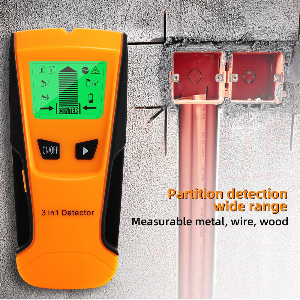 3-in-1 Wall Metal Detector – Professional Deep Scan for Metal, Wood Studs, AC Voltage & Live Wires