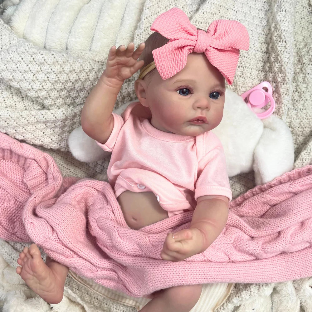 18-inch Reborn Baby Doll Meadow Girl – Handmade Full Vinyl 3D Skin Collectible Toy for Birthday & Christmas
