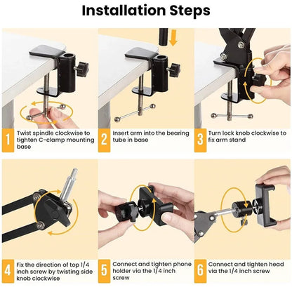 Flexible Arm Phone Tripod Stand for Table & Desktop | Foldable Overhead Mount for Live Video & Photography
