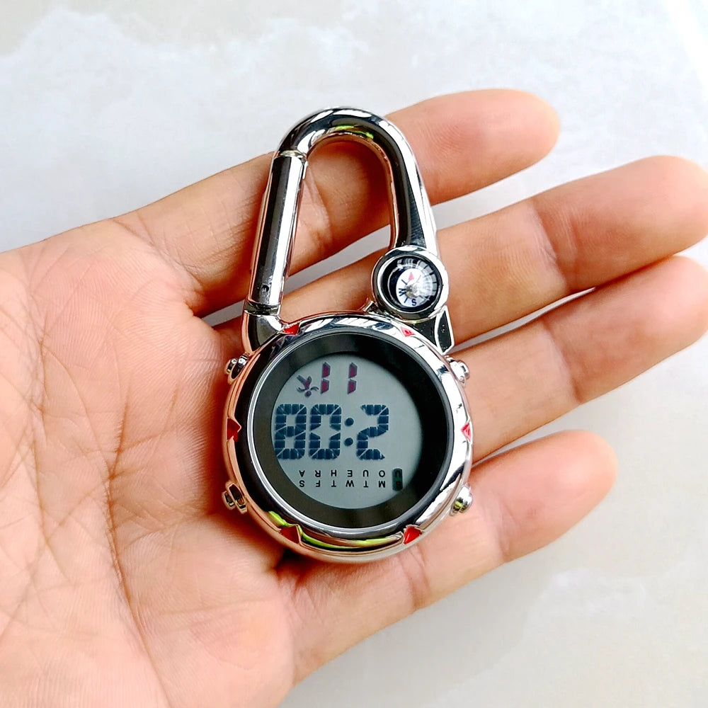 Unisex Nurse & Doctor Carabiner Clip Digital Pocket Watch – Luminous Multi-Function Keychain FOB with Hang Clock