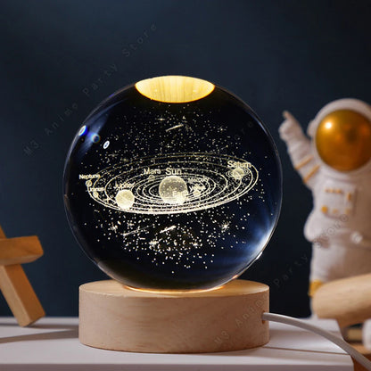 3D Crystal Ball Galaxy Night Light - LED Saturn Planet Moon Lamp for Bedroom and Birthday Gifts