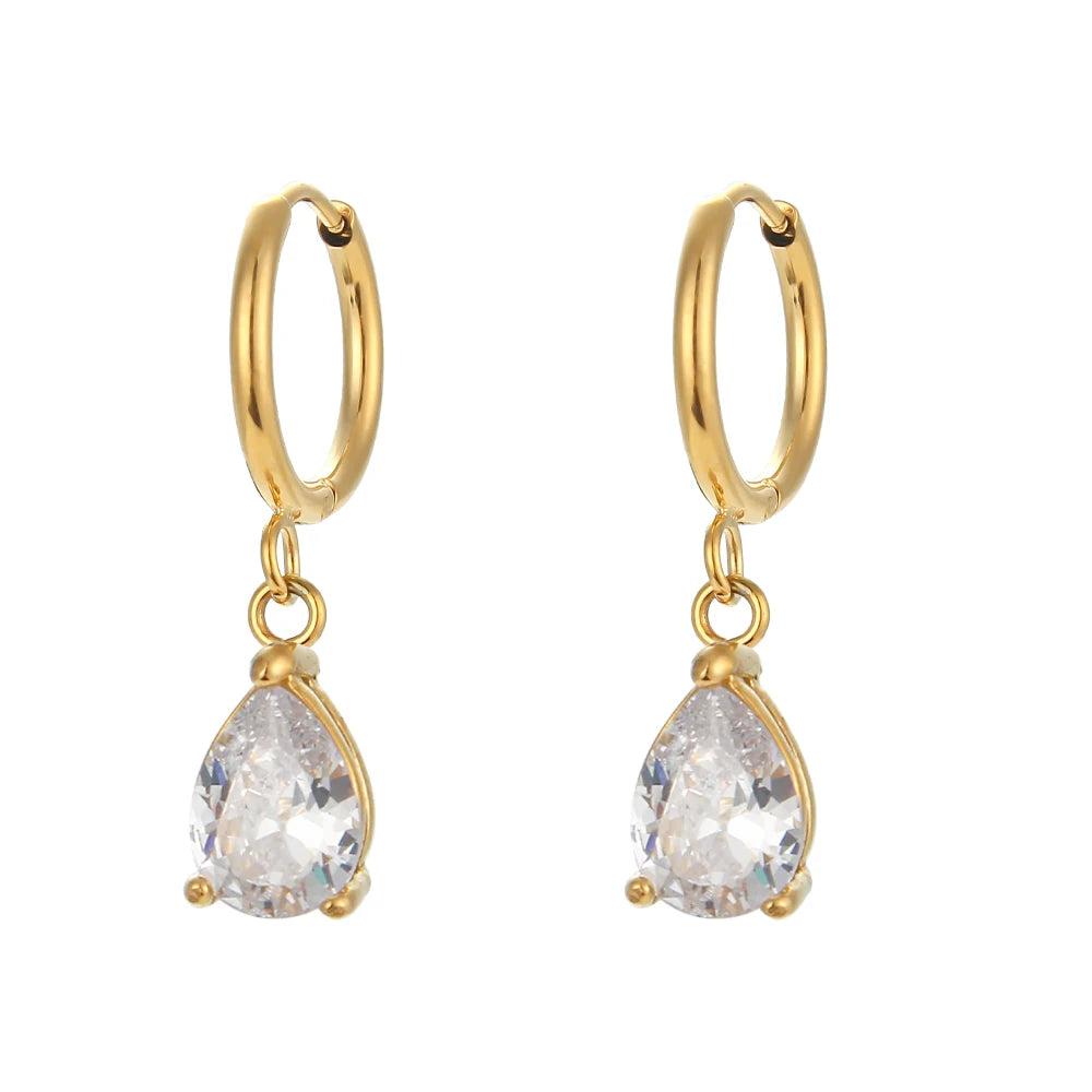 E.B.belle 3A Zircon Waterdrop Small Hoop Earrings for Women – Luxury Colorful Crystal Huggie Charm Jewelry Gift