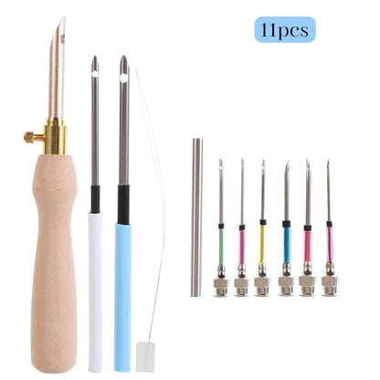 LMDZ 11-Piece Punch Needle Embroidery Kit with Wooden Yarn Embroidery Pen - DIY Craft Stitching and Sewing Tools for Crochet and Knitting