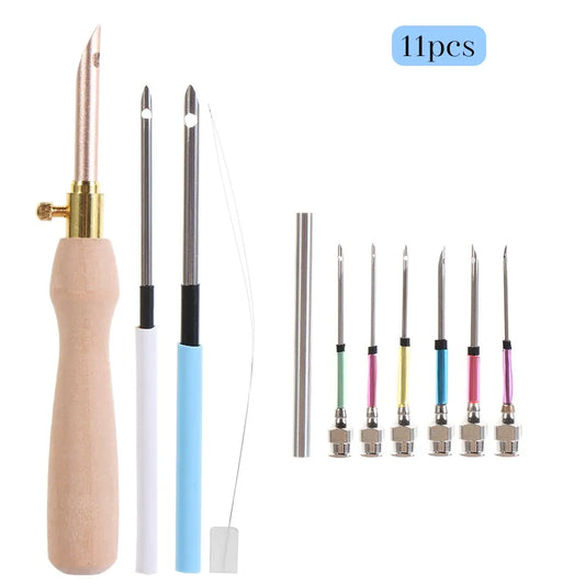 LMDZ 11-Piece Punch Needle Embroidery Kit with Wooden Yarn Embroidery Pen - DIY Craft Stitching and Sewing Tools for Crochet and Knitting